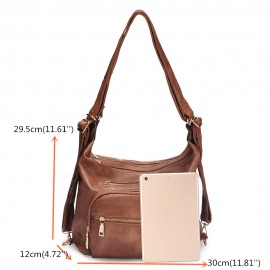 Women Solid Casual Multi-functional Shoulder Bag Backpack