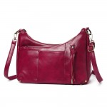 Women Multi-pockets Solid Wax Oil Skin Shoulder Bag