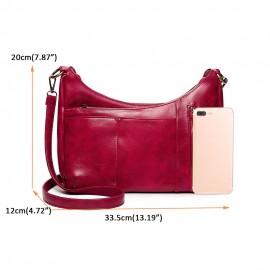 Women Multi-pockets Solid Wax Oil Skin Shoulder Bag