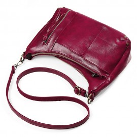 Women Multi-pockets Solid Wax Oil Skin Shoulder Bag