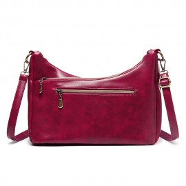 Women Multi-pockets Solid Wax Oil Skin Shoulder Bag