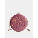 Women Round Clip Embossed Crossbody Bag Chain PU Leather Shoulder Bag