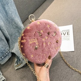 Women Round Clip Embossed Crossbody Bag Chain PU Leather Shoulder Bag