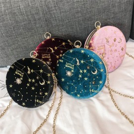 Women Round Clip Embossed Crossbody Bag Chain PU Leather Shoulder Bag