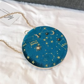 Women Round Clip Embossed Crossbody Bag Chain PU Leather Shoulder Bag