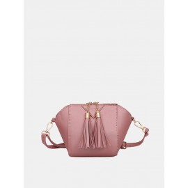 Women Mini Tassel Phone Bag Shell Solid Leisure Crossbody Bag