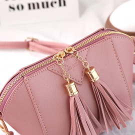 Women Mini Tassel Phone Bag Shell Solid Leisure Crossbody Bag