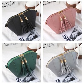 Women Mini Tassel Phone Bag Shell Solid Leisure Crossbody Bag