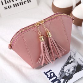 Women Mini Tassel Phone Bag Shell Solid Leisure Crossbody Bag