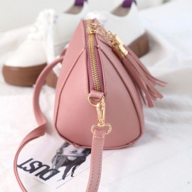 Women Mini Tassel Phone Bag Shell Solid Leisure Crossbody Bag