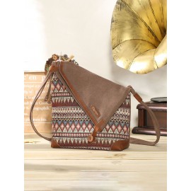 Brenice National Printing Canvas Shoulder Bags Vintage Bohemia Button Crossbody Bags