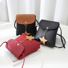 Star Decorational Flap Faux Leather Shoulder Bags Crossbody Bag Phone Bag For Women