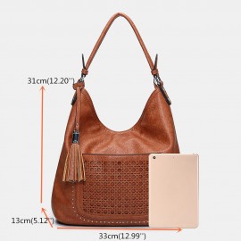 Women Laser Cut Bag Tassel Rivet Tote Bag