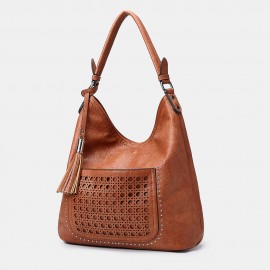 Women Laser Cut Bag Tassel Rivet Tote Bag