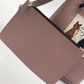 Women Cute Cat Pattern Bucket Bag PU Leather Mini Crossbody Bag
