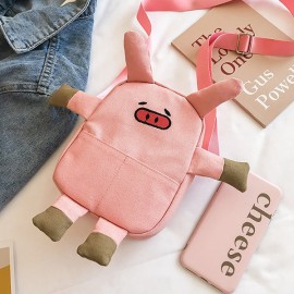 Cute Pig Cartoon Shape Canvas Bag Crossbody Bag For Women Girls