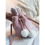 Women Cute Rabbit Fluffy Bucket Bag String Crossbody Bag