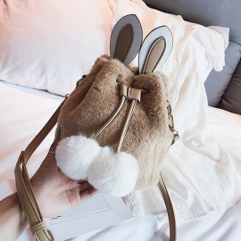 Women Cute Rabbit Fluffy Bucket Bag String Crossbody Bag