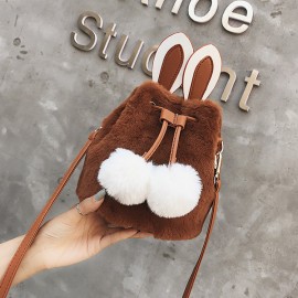 Women Cute Rabbit Fluffy Bucket Bag String Crossbody Bag