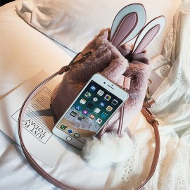 Women Cute Rabbit Fluffy Bucket Bag String Crossbody Bag