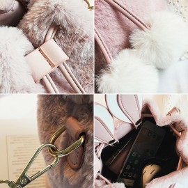 Women Cute Rabbit Fluffy Bucket Bag String Crossbody Bag