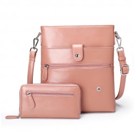 Women Anti-theft Solid 2 Picese Multifunction Crossbody Bag