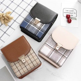 Women Multi-function Grid Pattern Shoulder Bags Crossbody Phone Bags